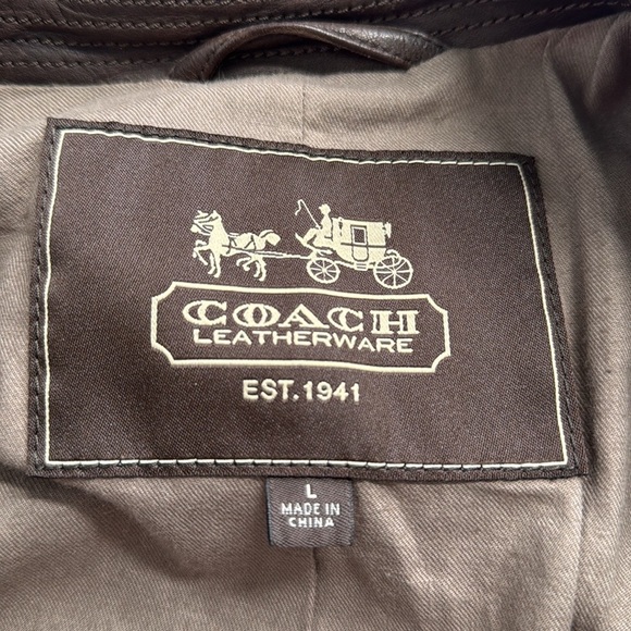 Coach Double Breasted Chocolate Brown Leather Pea Coat Size Large - Picture 6 of 16